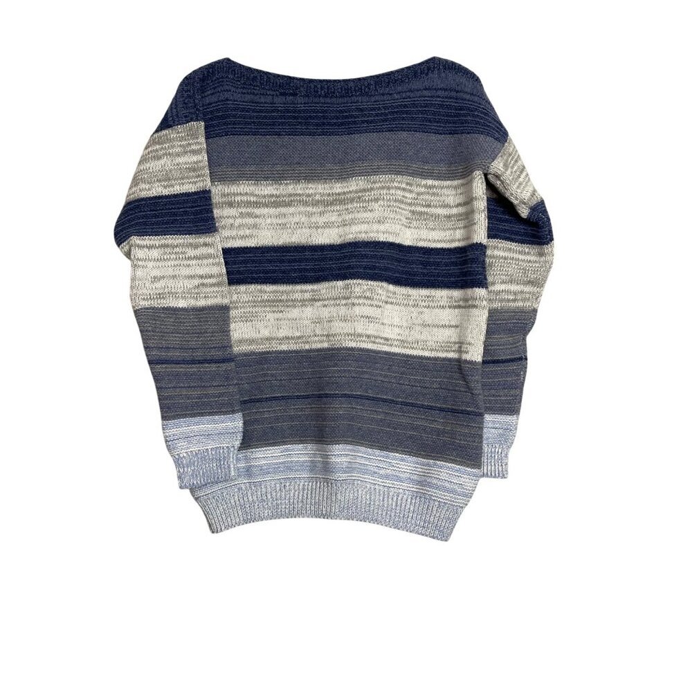 Celtic & Co. Women's Striped Sweater Made in Scotland blue grey white fine knit